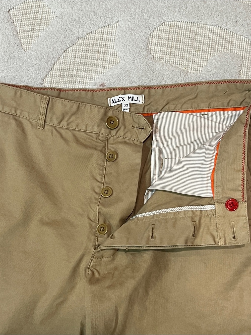 Alex Mill Field Pants Men 34x28 Beige Wide Leg Utility Preppy Chino Flap Pocket